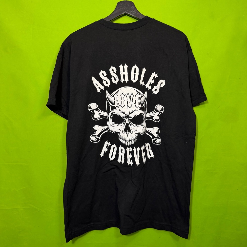 Assholes Live Forever Skull Crossbones Black Graphic T-Shirt Mens Large